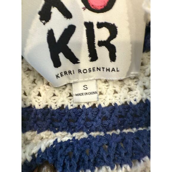 Kerri Rosenthal Knit Crochet Smiley Face Striped Sweater S Blue White Yellow - Picture 3 of 9